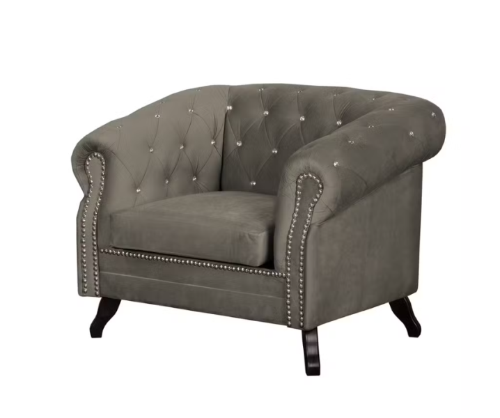 Ropez Chesterfield Fotel Glasgow kryształki welur ciemny beż 249506