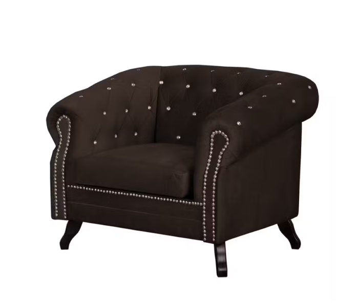 Ropez Chesterfield Fotel Glasgow kryształki welur ciemnybrąz 249504