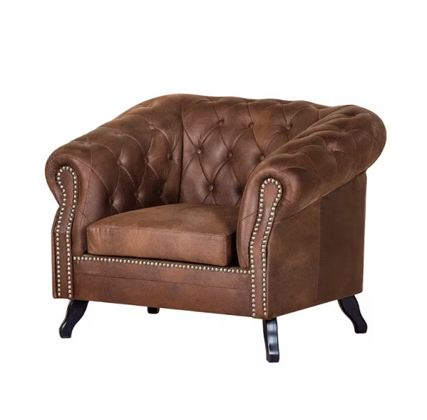Ropez Chesterfield Fotel Pikowany Glasgow zamsz brązowy 249503