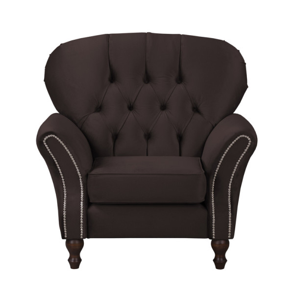 Ropez Chesterfield Jersey fotel pikowany welur brązowy 304824