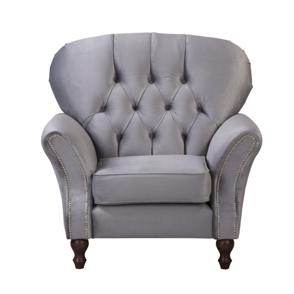 Ropez Chesterfield Jersey fotel pikowany welur szary 304818