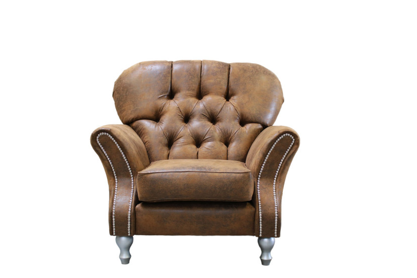 Ropez Chesterfield Jersey fotel pikowany zamsz brązowy 304820
