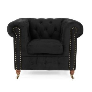 Ropez Chesterfield Oxford fotel pikowany welur czarny 266014 Ropez Chesterfield Oxford fotel pikowany welur czarny 266014