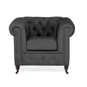 Ropez Chesterfield Oxford fotel pikowany welur grafitowy 266016 Ropez Chesterfield Oxford fotel pikowany welur grafitowy 266016