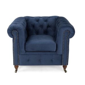 Ropez Chesterfield Oxford fotel pikowany welur granatowy 266023 Ropez Chesterfield Oxford fotel pikowany welur granatowy 266023