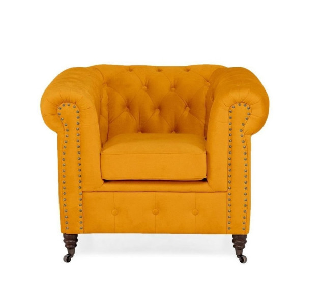 Ropez Chesterfield Oxford fotel pikowany welur musztardowy 266011