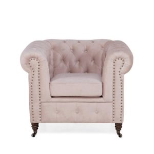 Ropez Chesterfield Oxford fotel pikowany welur różowy 266021