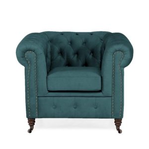 Ropez Chesterfield Oxford fotel pikowany welur turkusowy 266026