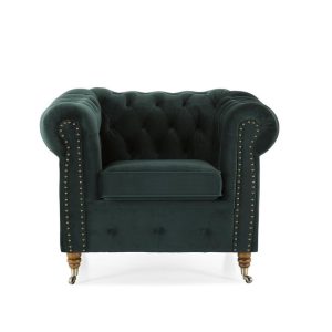 Ropez Chesterfield Oxford fotel pikowany welur zielony 266013