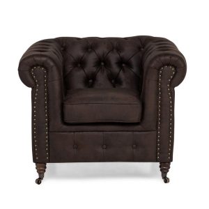 Ropez Chesterfield Oxford fotel pikowany zamsz brązowy 266012