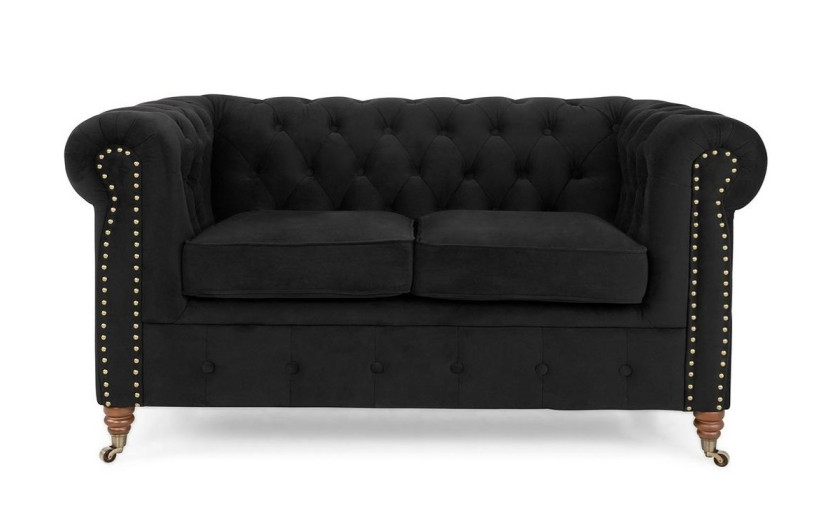 Ropez Chesterfield Oxford sofa 2os. pikowana welur czarny 266036