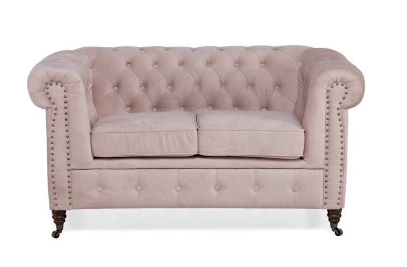 Ropez Chesterfield Oxford sofa 2os. pikowana welur różowy 266029