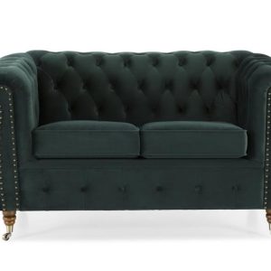 Ropez Chesterfield Oxford sofa 2os. pikowana welur zielony 266032