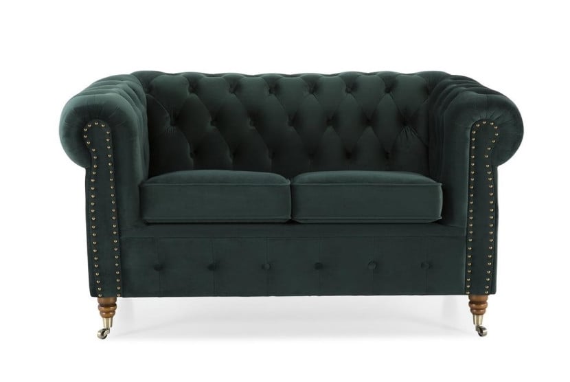 Ropez Chesterfield Oxford sofa 2os. pikowana welur zielony 266032