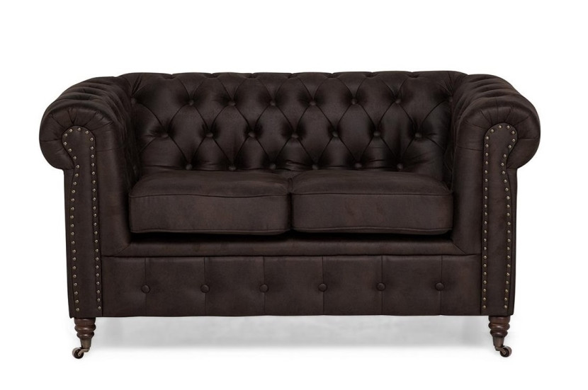 Ropez Chesterfield Oxford sofa 2os. pikowana zamsz brązowy 266038