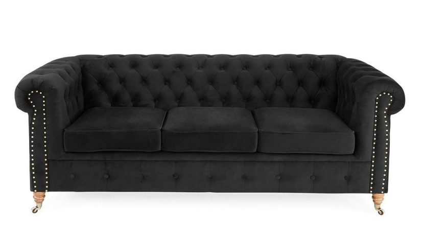 Ropez Chesterfield Oxford sofa 3os. pikowana welur czarny 266040