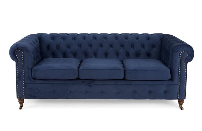 Ropez Chesterfield Oxford sofa 3os. pikowana welur granatowy 266048