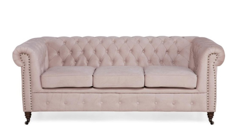 Ropez Chesterfield Oxford sofa 3os. pikowana welur różowy 266055