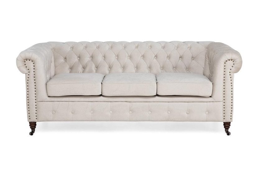 Ropez Chesterfield Oxford sofa 3os. pikowana welur szary 266051