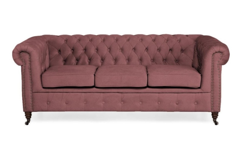 Ropez Chesterfield Oxford sofa 3os. pikowana welur wrzosowy 266052