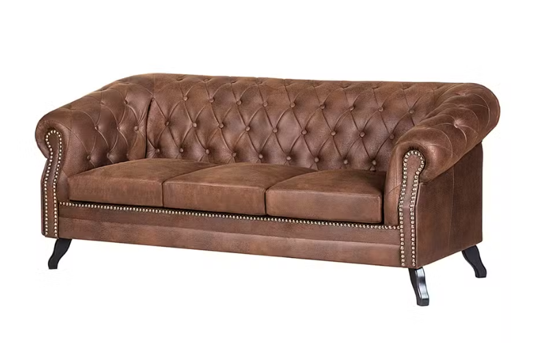 Ropez Chesterfield Sofa 3 os. Pikowana Glasgow zamsz brąz 249513