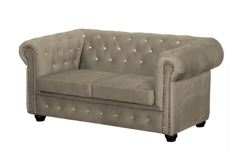Ropez Chesterfield York Blink 2 kryształki welur beżowy 247595