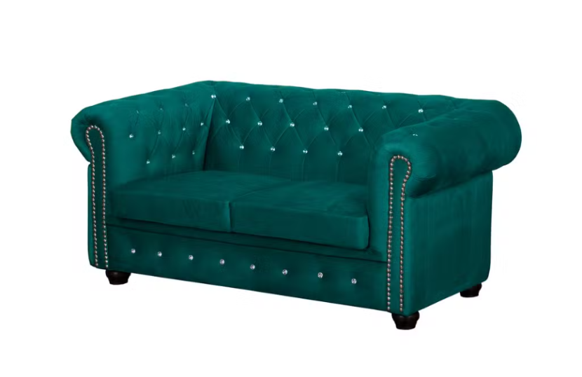 Ropez Chesterfield York Blink 2 kryształki welur turkusowy 247593