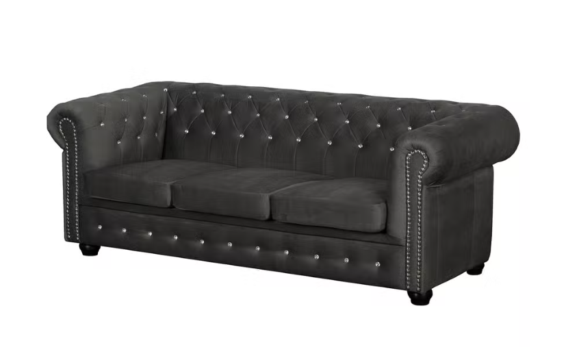 Ropez Chesterfield York Blink 3 kryształki welur grafitowy 247591