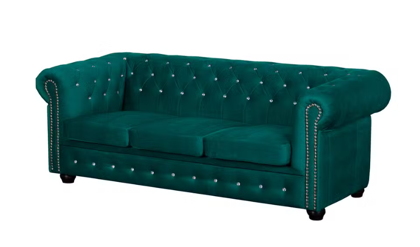 Ropez Chesterfield York Blink 3 kryształki welur turkusowy 247586