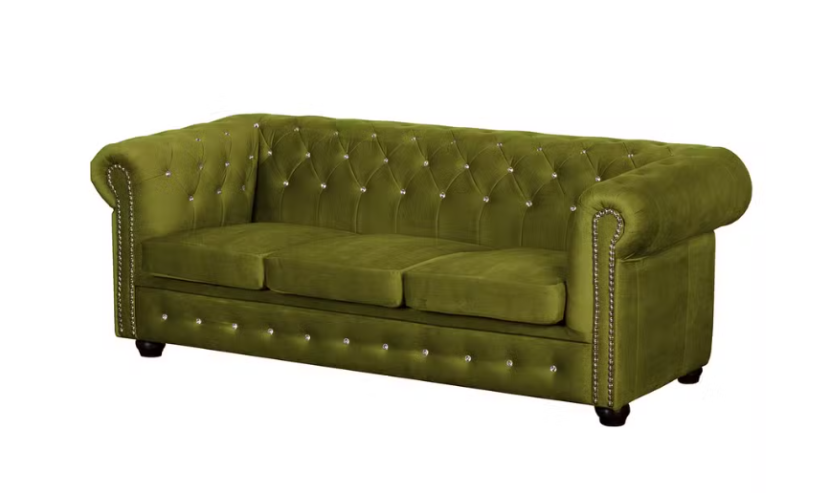 Ropez Chesterfield York Blink 3 kryształki welur zielony 247515
