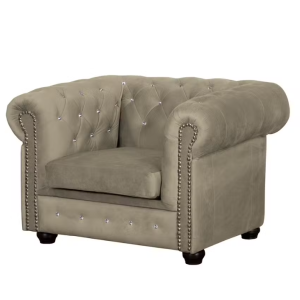 Ropez Chesterfield York fotel kryształki welur beżowy 249509