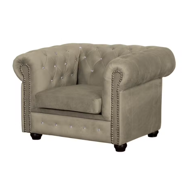 Ropez Chesterfield York fotel kryształki welur beżowy 249509