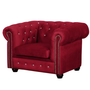 Ropez Chesterfield York fotel kryształki welur czerwony 249505