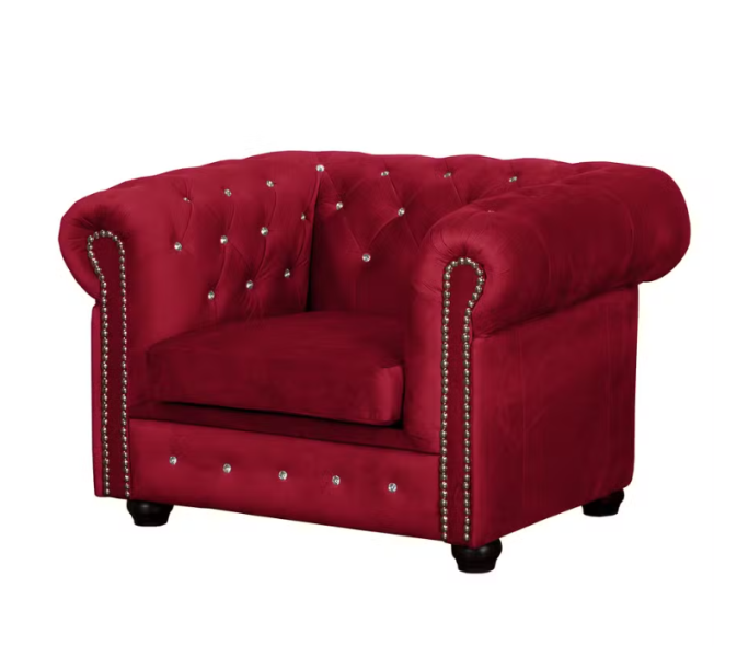 Ropez Chesterfield York fotel kryształki welur czerwony 249505