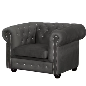 Ropez Chesterfield York fotel kryształki welur grafitowy 249510