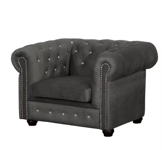 Ropez Chesterfield York fotel kryształki welur grafitowy 249510