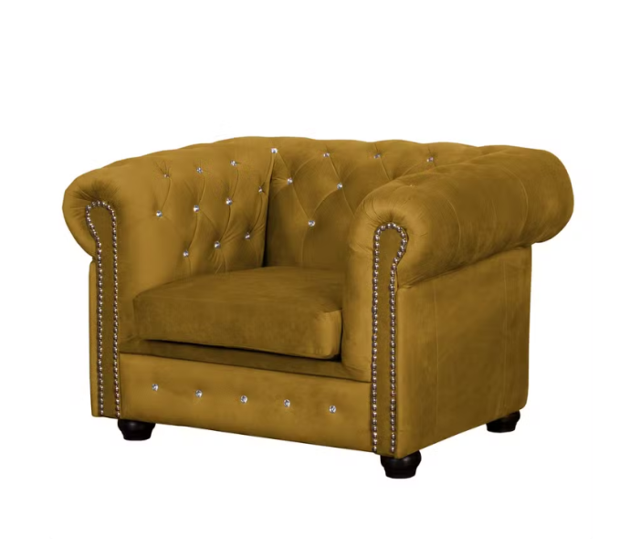 Ropez Chesterfield York fotel kryształki welur musztardowy 249511
