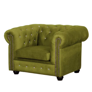 Ropez Chesterfield York fotel kryształki welur zielony 249507