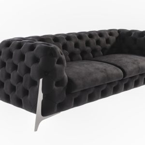 Ropez Miami sofa 3 pikowana wysokie nóżki welur czarny 266039 Ropez Miami sofa 3 pikowana wysokie nóżki welur czarny 266039