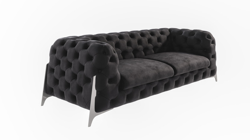 Ropez Miami sofa 3 pikowana wysokie nóżki welur czarny 266039