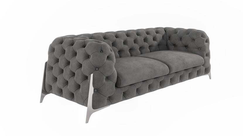 Ropez Miami sofa 3 pikowana wysokie nóżki welur szary 266056