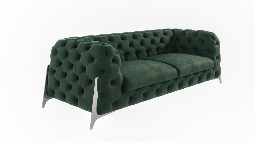 Ropez Miami sofa 3 pikowana wysokie nóżki welur zielony 266061