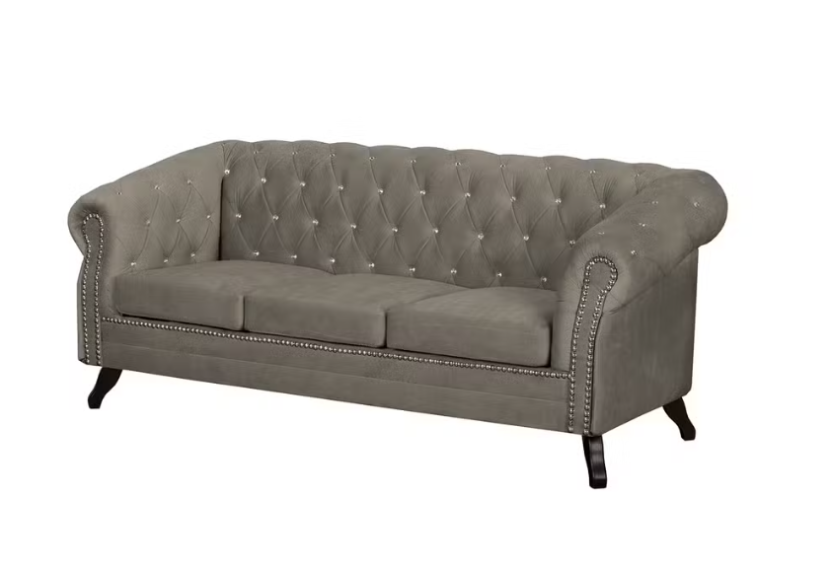 Ropez Sofa 3 Pikowana Glasgow kryształki welur ciemny beż 249527