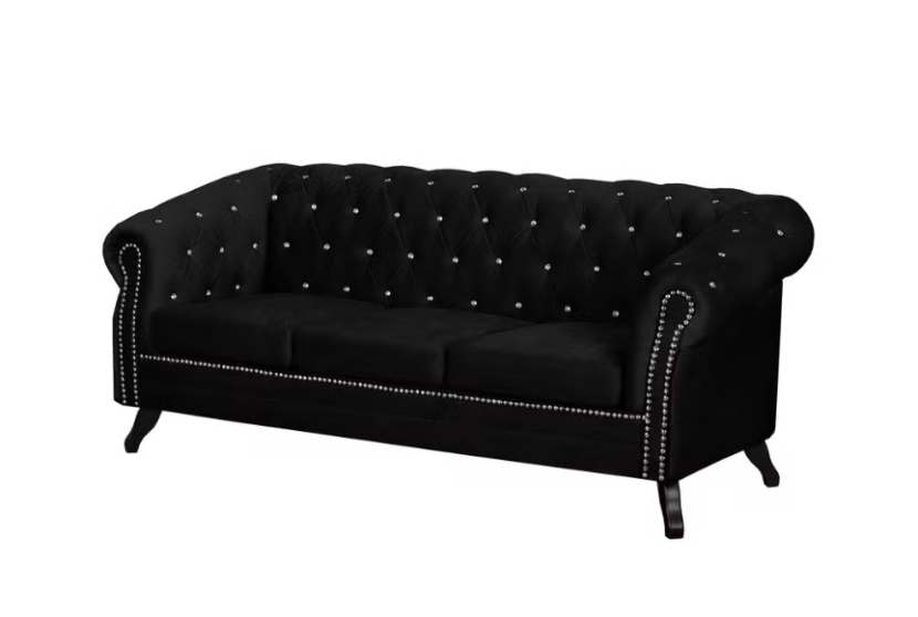 Ropez Sofa 3 Pikowana Glasgow kryształki welur czarny 249522