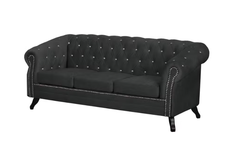 Ropez Sofa 3 Pikowana Glasgow kryształki welur szary 249517