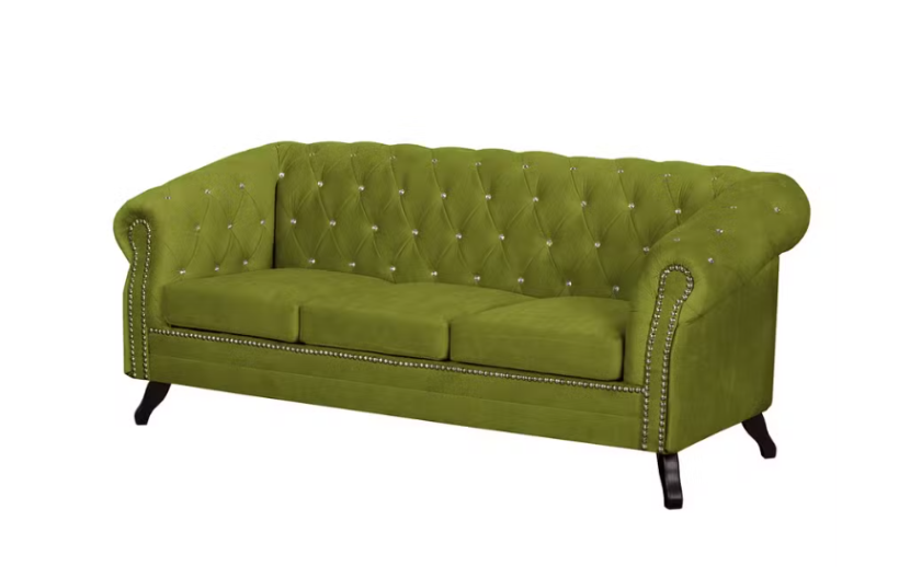 Ropez Sofa 3 Pikowana Glasgow kryształki welur zielony 249523
