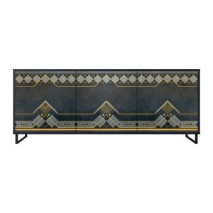 ROYAL ORDINARINESS Komoda 3 drzwi Czarna-Metalowa ramka czarna 441355 ROYAL ORDINARINESS Komoda 3 drzwi Czarna-Metalowa ramka czarna 441355