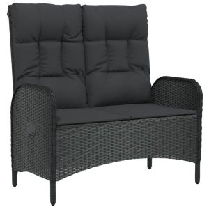 Rozkładana ławka ogrodowa, poduszki, 107 cm, rattan PE, czarna 560918 Rozkładana ławka ogrodowa, poduszki, 107 cm, rattan PE, czarna 560918