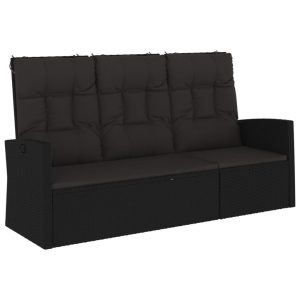 Rozkładana ławka ogrodowa z poduszkami, czarna, 173 cm 561027 Rozkładana ławka ogrodowa z poduszkami, czarna, 173 cm 561027
