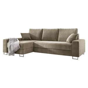Rozkładana rogówka na nogach MORGAN beżowa sofa z pojemnikami lewa 519756